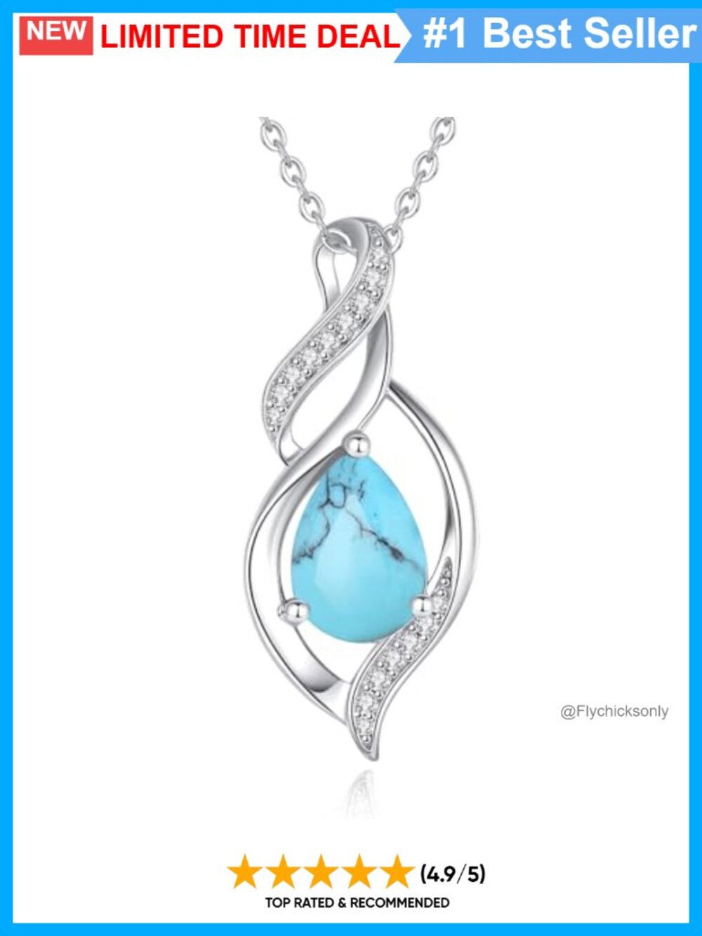 925 Sterling Silver Turquoise Teardrop Pendant Necklace December Birthstone Gift